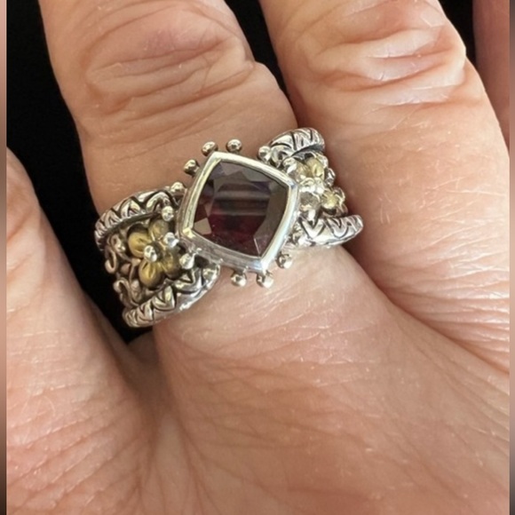 Barbara Bixby Jewelry - Regal Barbara Bixby Cushion Cut Garnet 925/18k Gold Ring